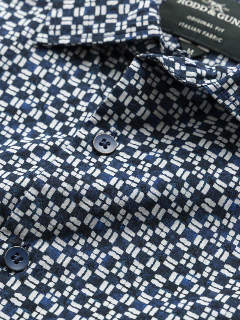 Product image 5 of 5, which shows Rodd & Gunn Yates Printed Cotton Regular Fit Short Sleeves Shirt, Indigo, S