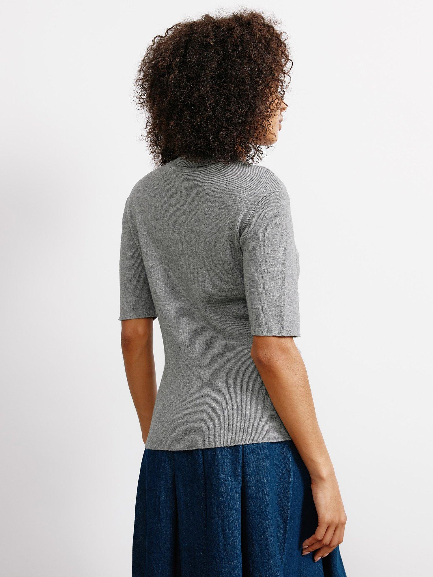 Albaray Organic Cotton Blend Knit Polo Top, Grey, 14