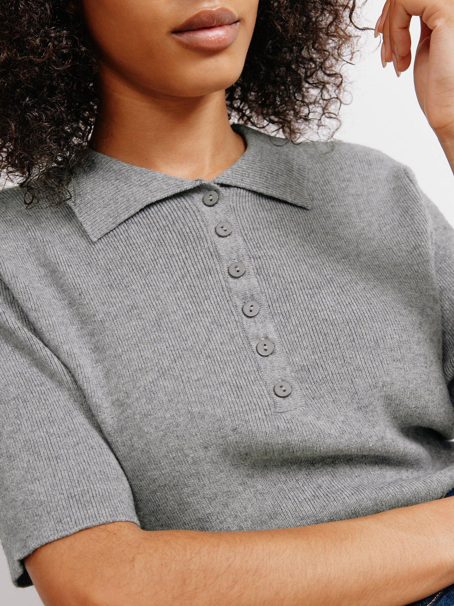 Albaray Organic Cotton Blend Knit Polo Top, Grey, 14