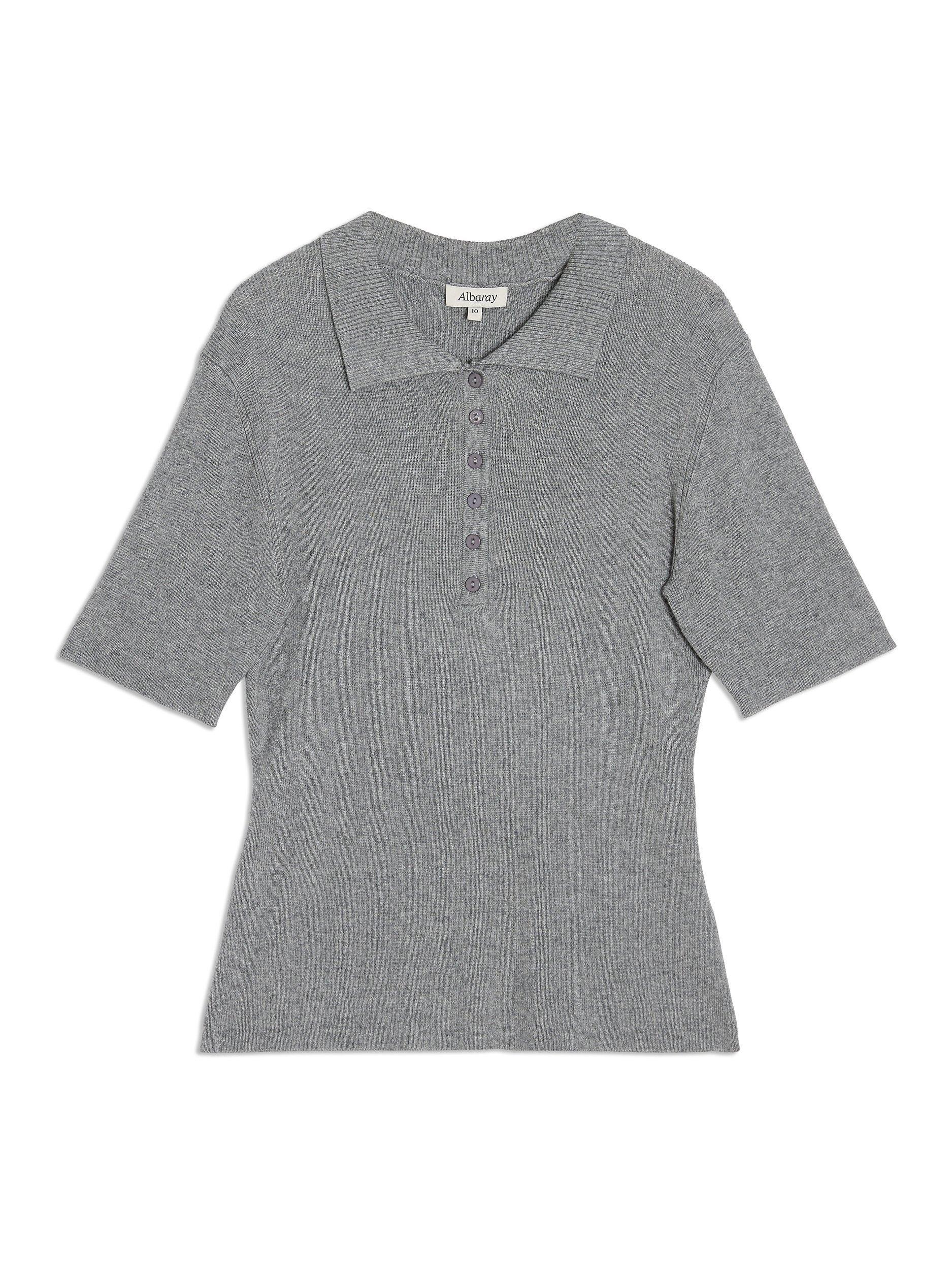 Albaray Organic Cotton Blend Knit Polo Top, Grey, 14