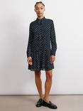 Albaray Spot Tie Neck Dress, Navy/White