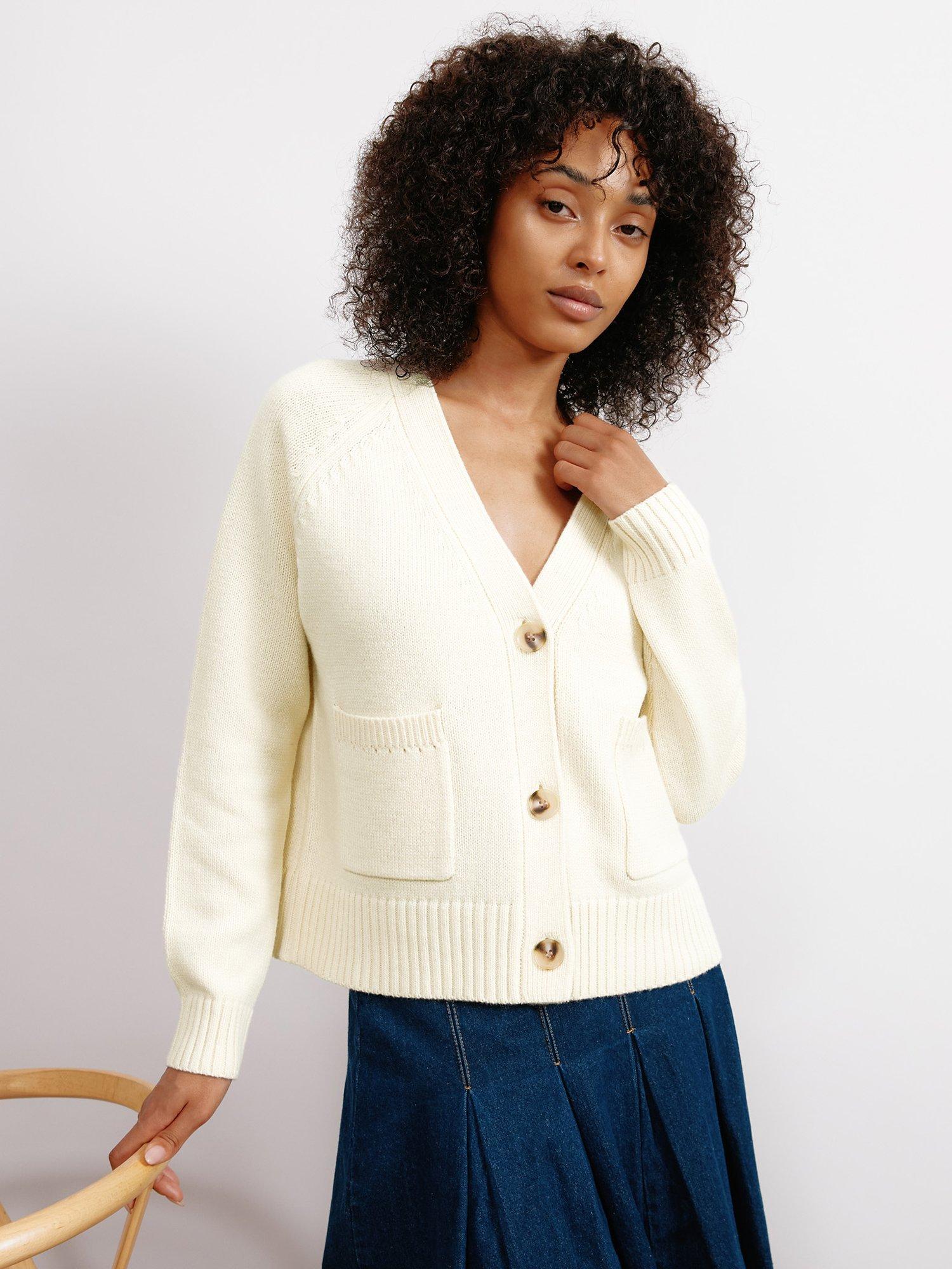 Product image 1 of 6, which shows Albaray Pointelle Wool Blend Cardigan, Cream, 8