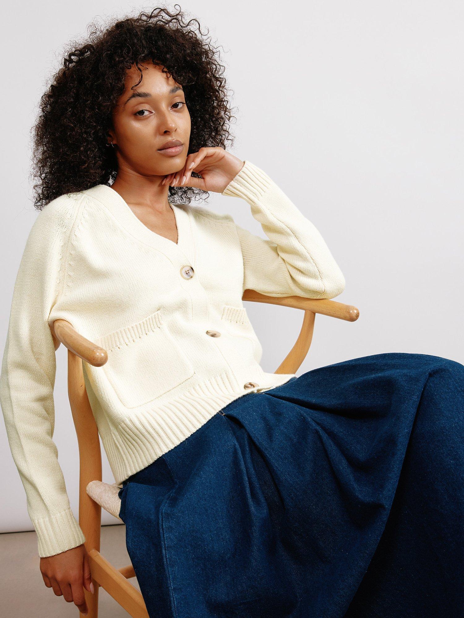 Product image 4 of 6, which shows Albaray Pointelle Wool Blend Cardigan, Cream, 8