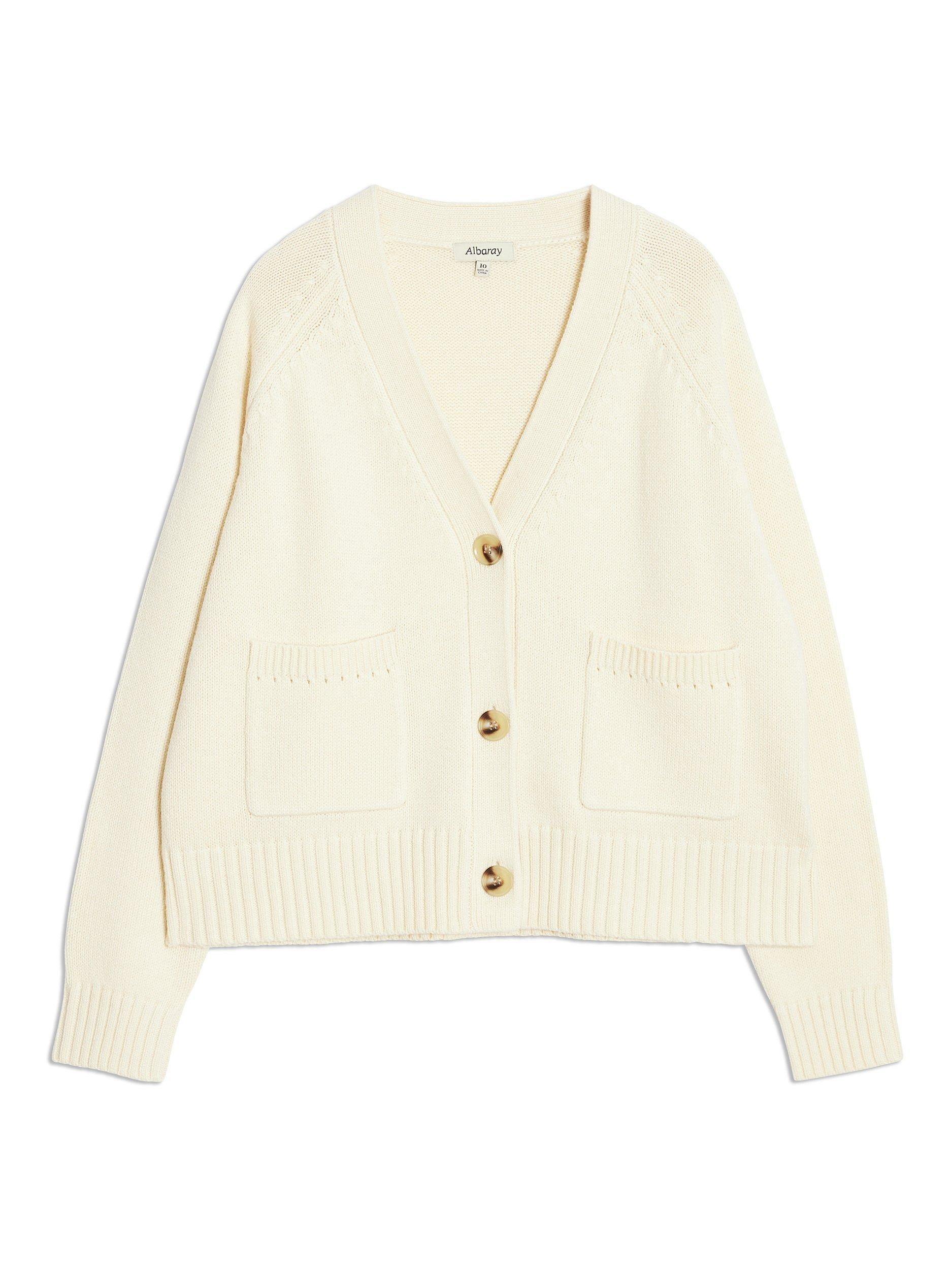 Product image 5 of 6, which shows Albaray Pointelle Wool Blend Cardigan, Cream, 8