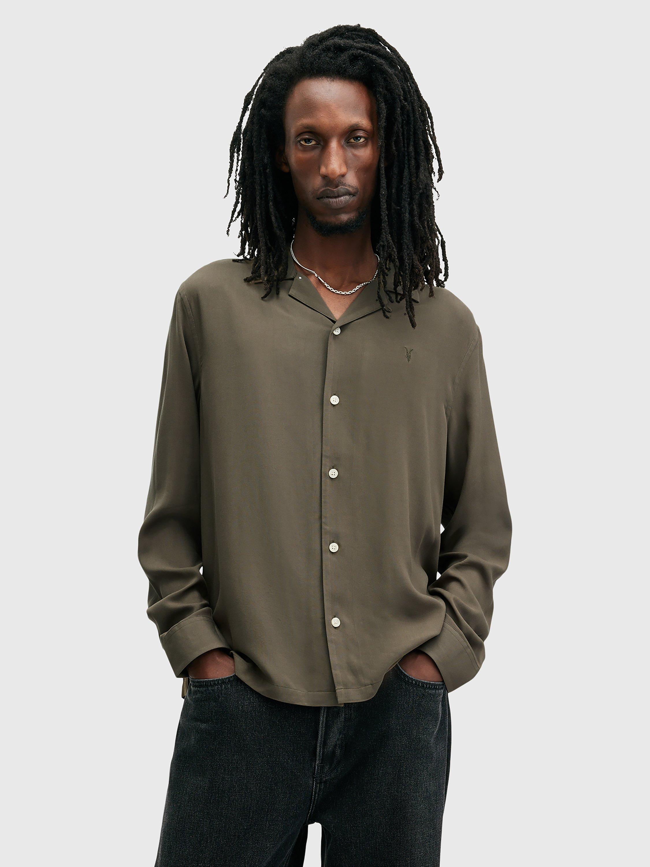 Product image 1 of 5, which shows AllSaints Venice Long Sleeve Shirt, Khaki, XS
