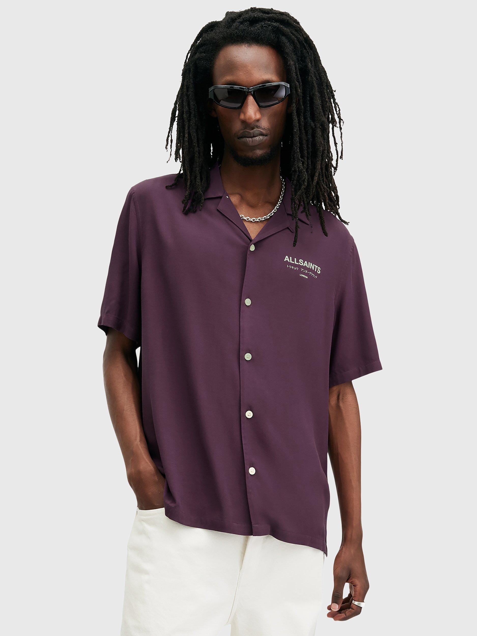 AllSaints Underground Short Sleeve Shirt, Mid Purple