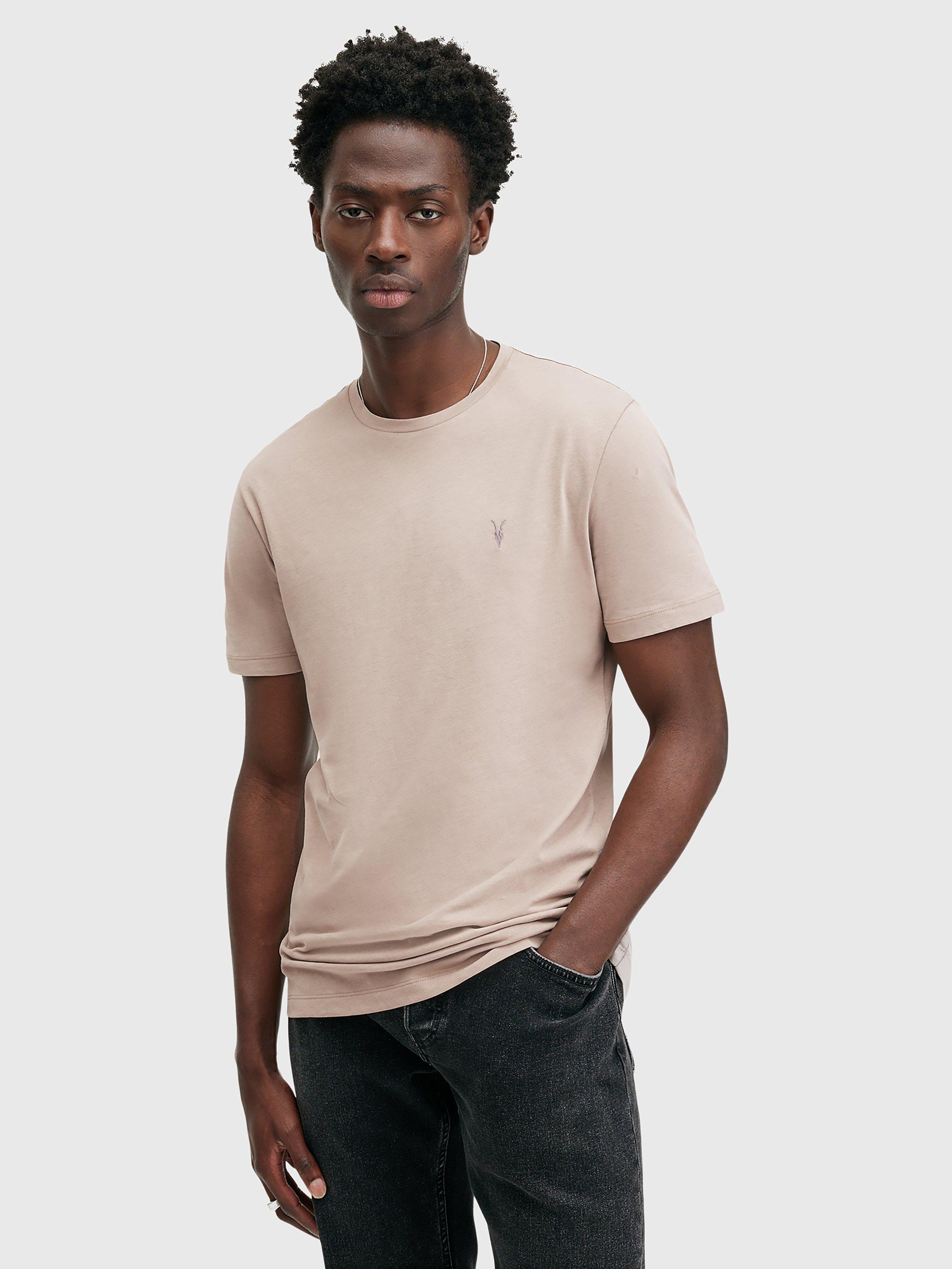 Product image 1 of 5, which shows AllSaints Brace Crew Cotton T-Shirt, Natural Taupe, XS