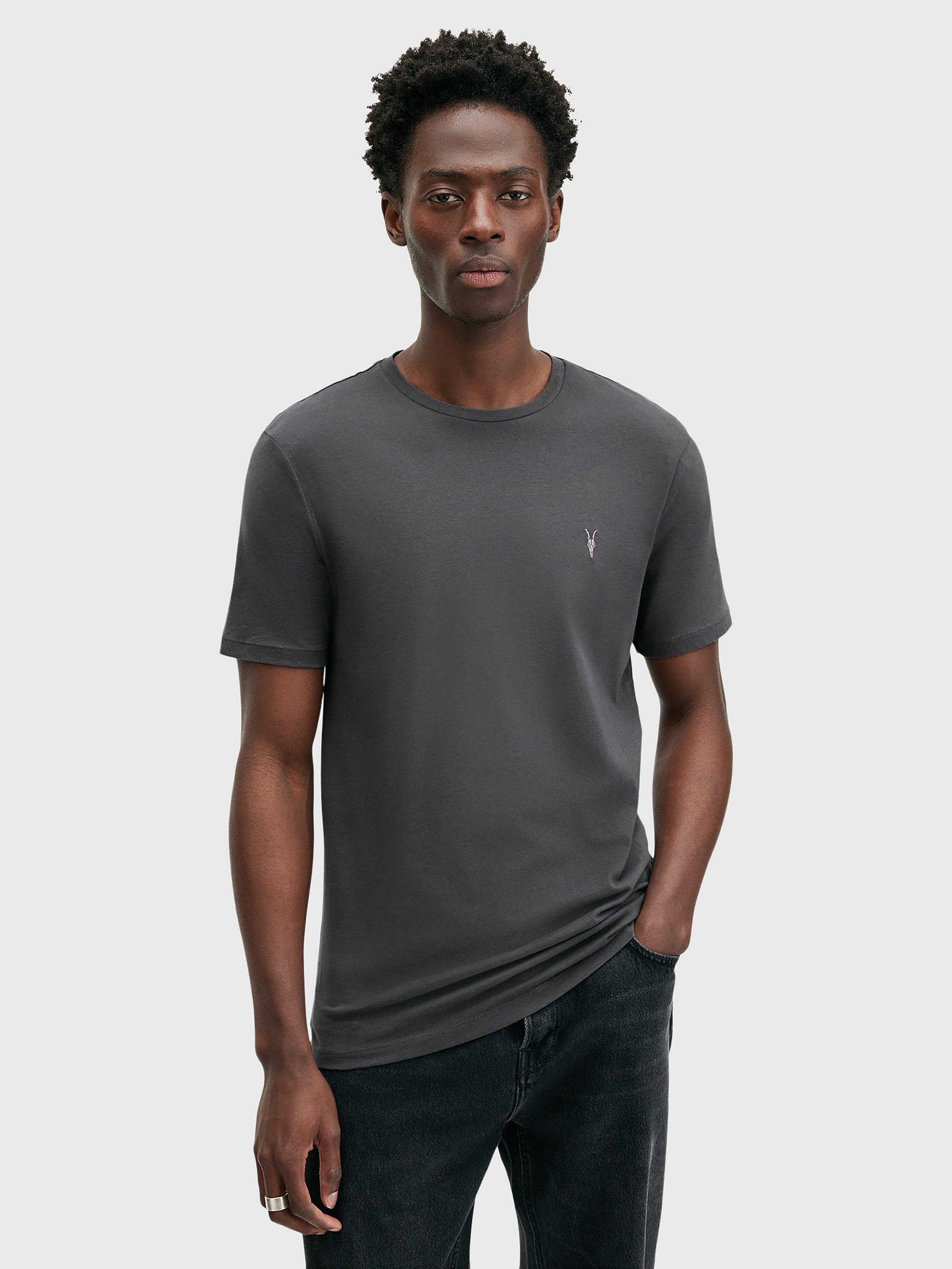 Product image 1 of 5, which shows AllSaints Brace Crew Cotton T-Shirt, Grey Mid, XXL