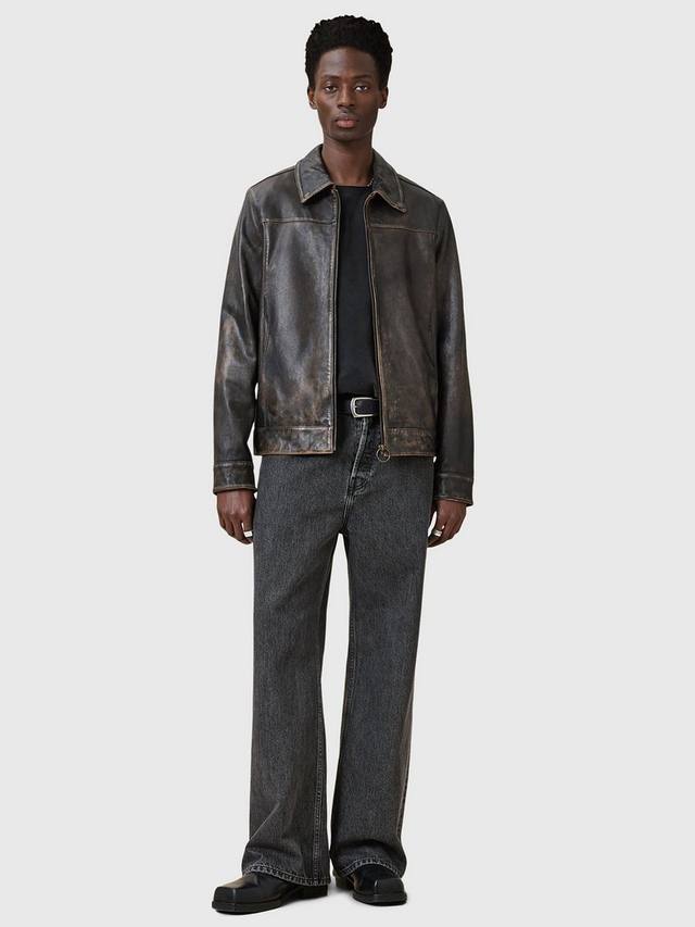 AllSaints Alkan Leather Jacket, Black Nearly Black AllSaints Alkan Leather Jacket, Black Nearly Black