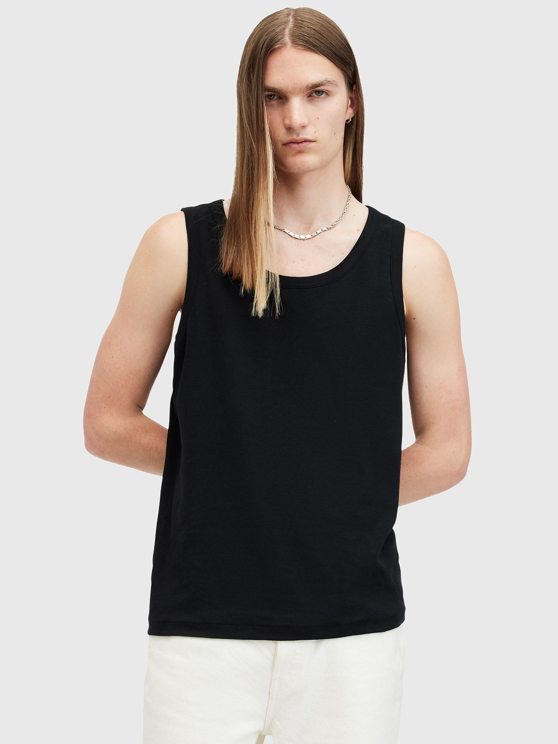 Product image 1 of 7, which shows AllSaints Edwards Organic Cotton Blend Vest, Black, XS