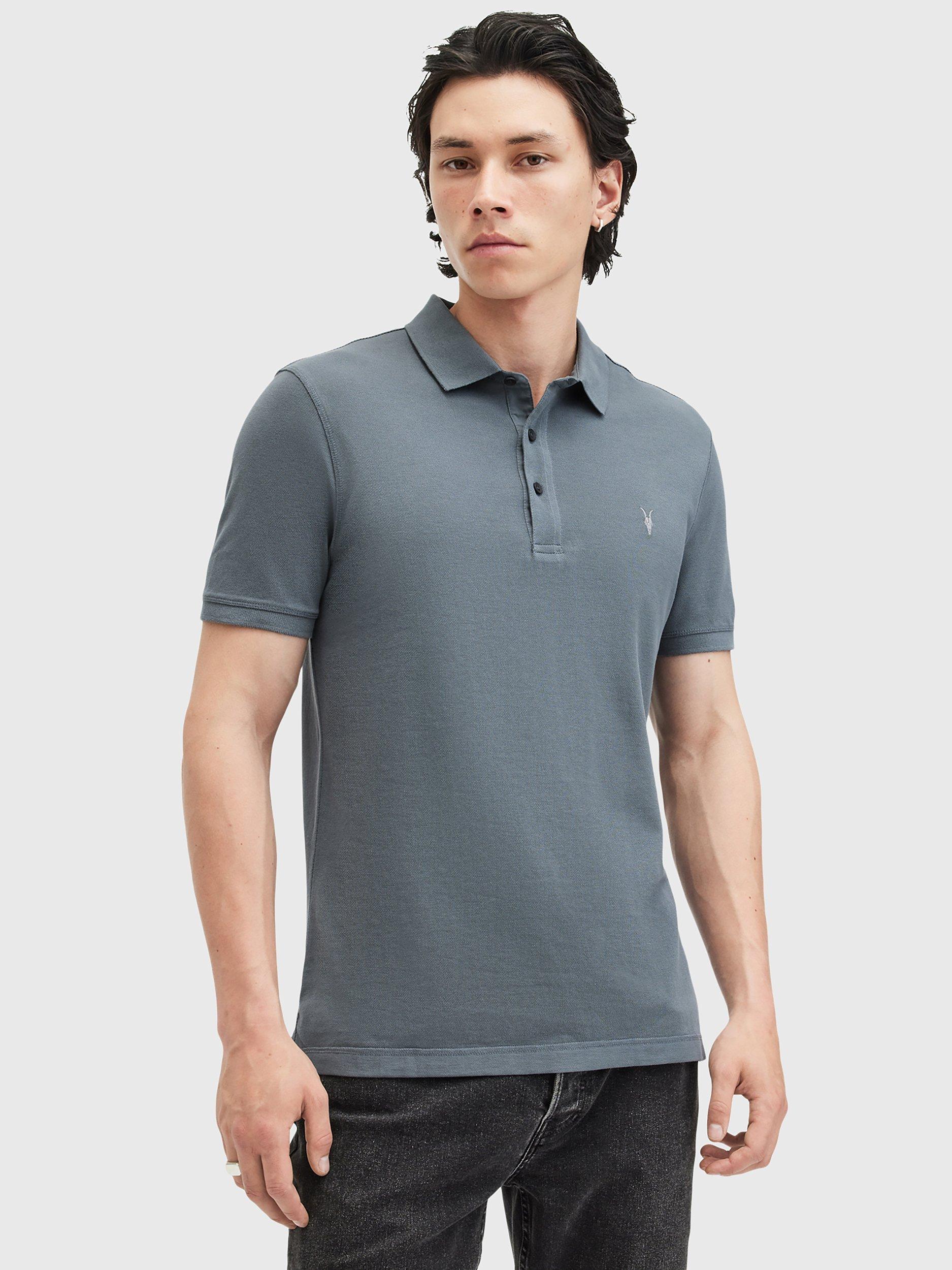 AllSaints Reform Short Sleeve Polo Shirt, Pack of 2, Ashy Blue/Taupe