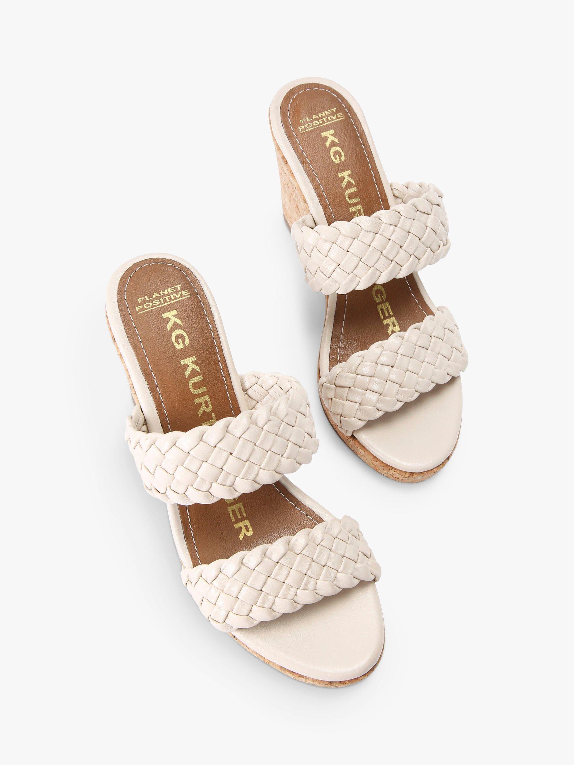 Product image 2 of 4, which shows KG Kurt Geiger Dane Woven Leather Wedged Sandals, Natural Putty, 3