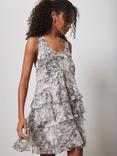 Mint Velvet Snake Print Ruffle Mini Dress, Natural Cream, Natural Cream