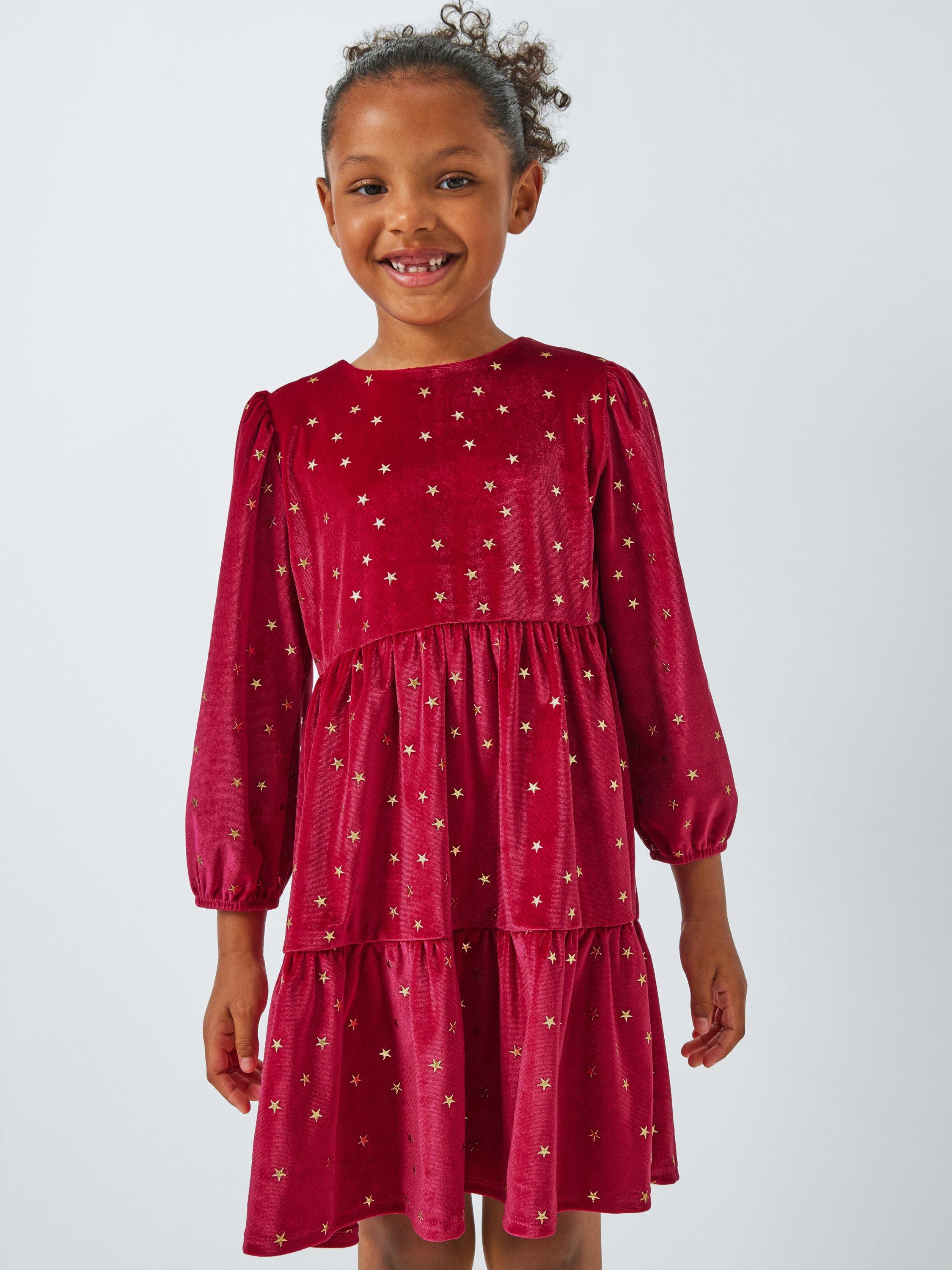 John Lewis Kids Velour Stars Dress Red