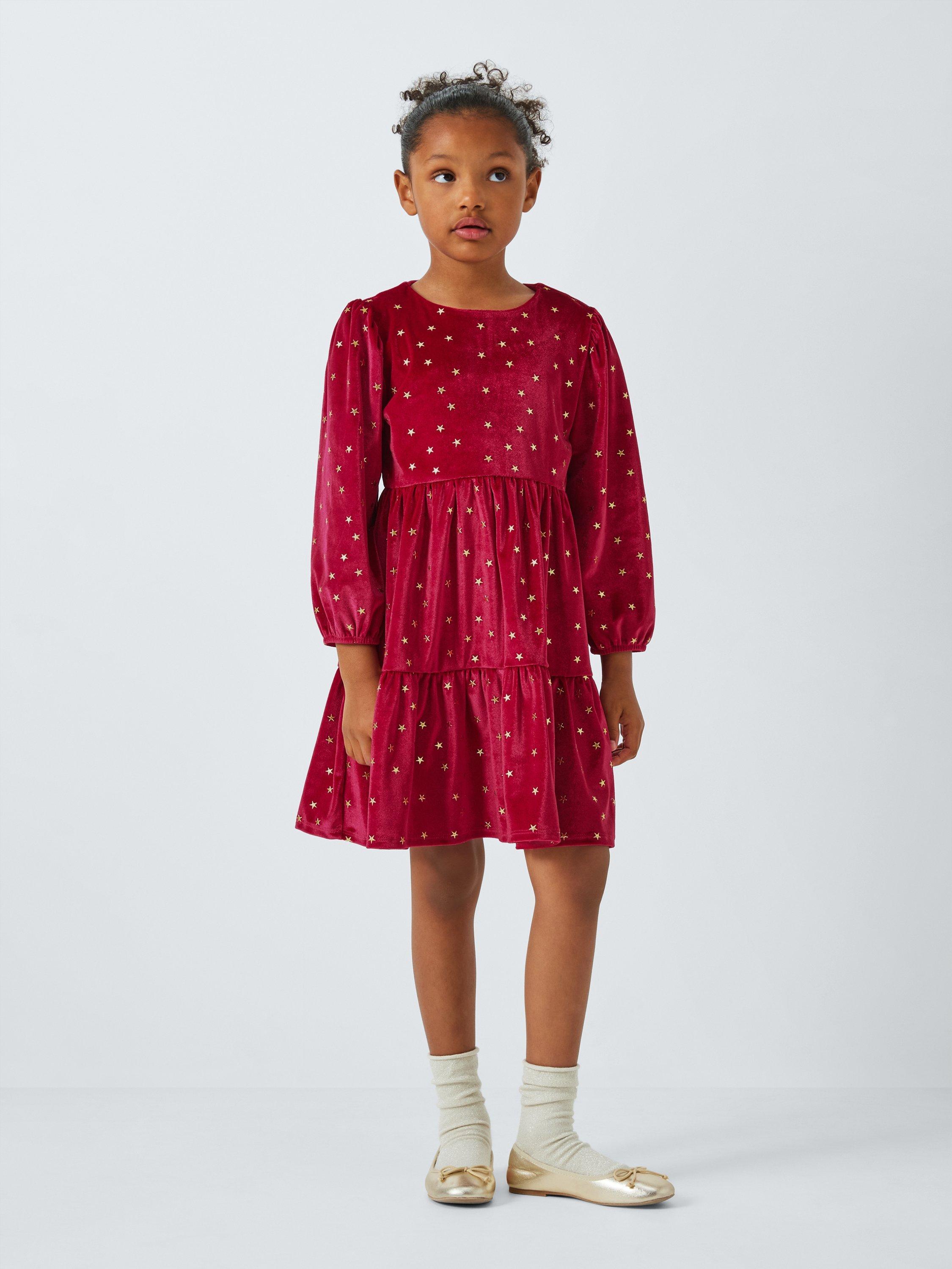 John Lewis Kids Velour Stars Dress Red