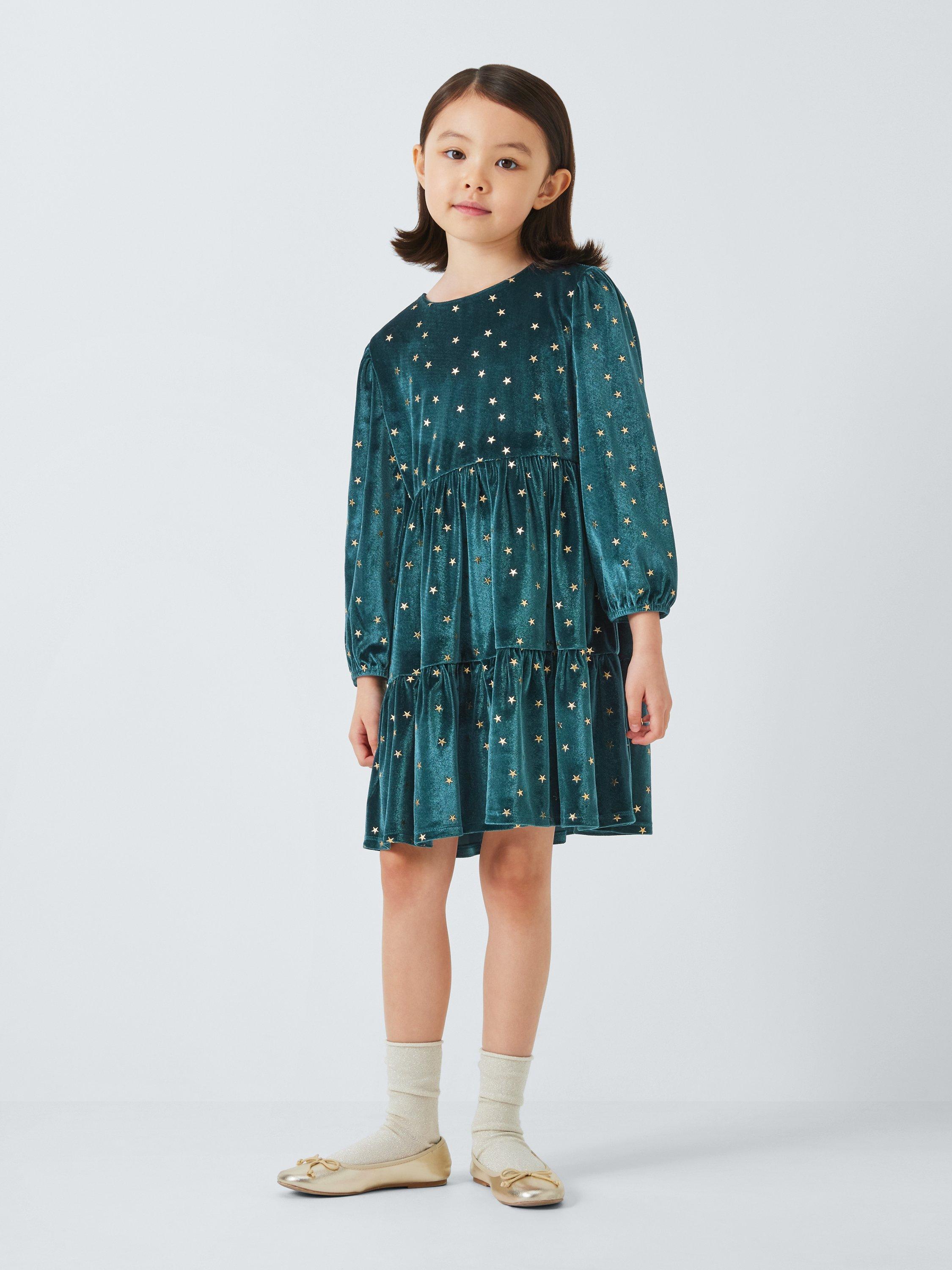 John Lewis Kids Velour Stars Party Dress Teal