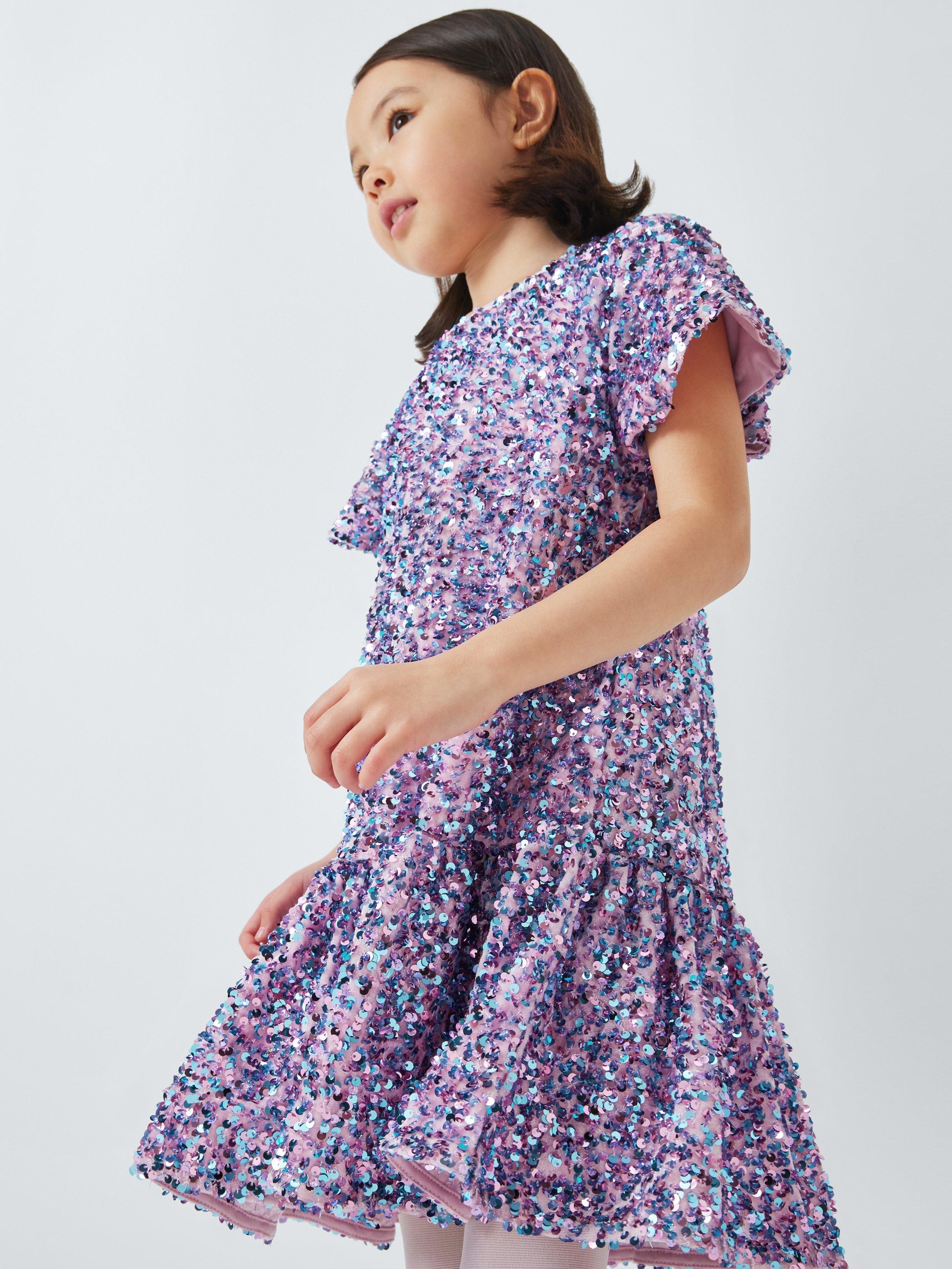 John Lewis Kids Sequin Drop Waist Party Dress Pink