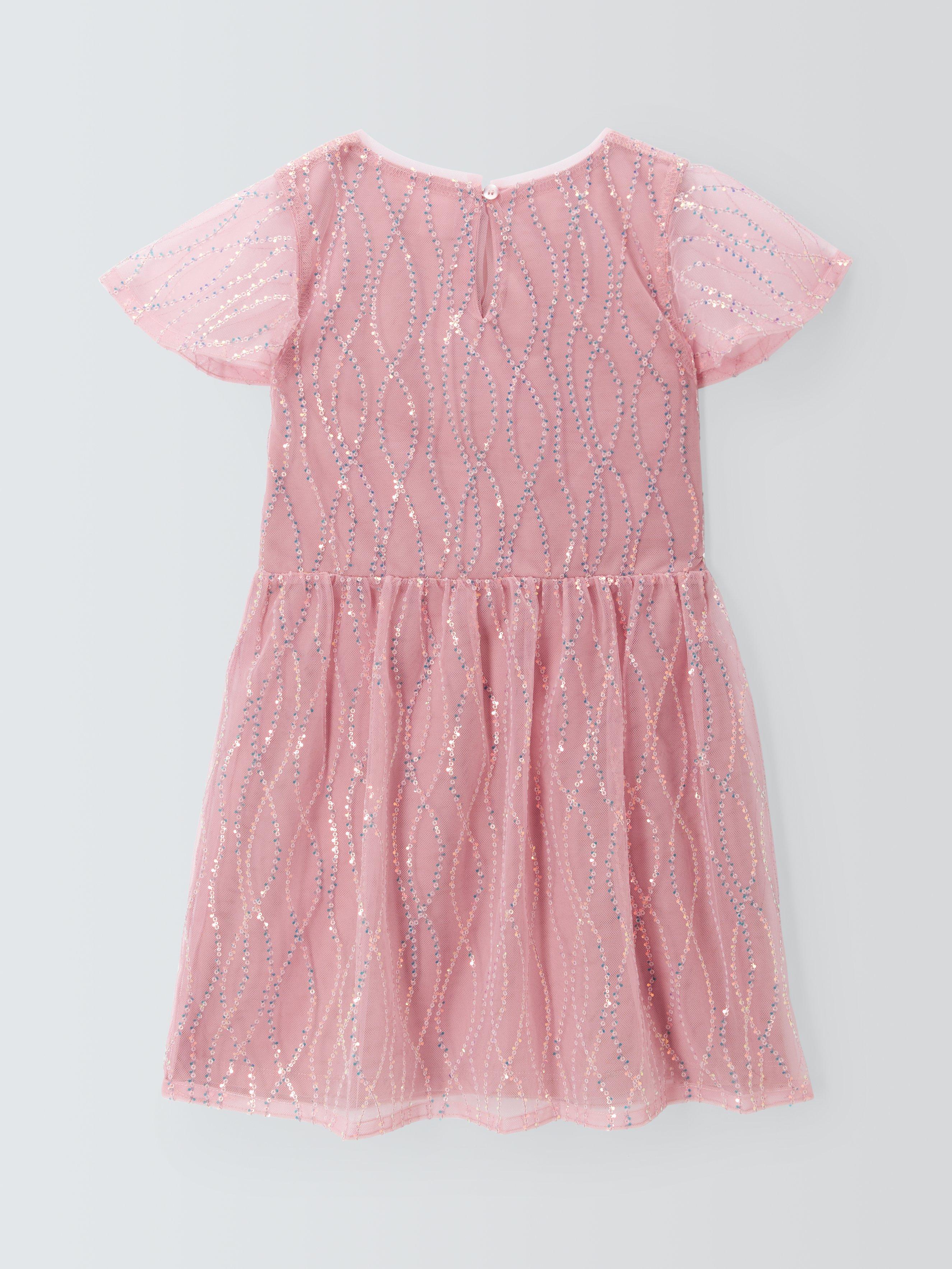 John Lewis Kids' Sequin Mesh Dress, Pink