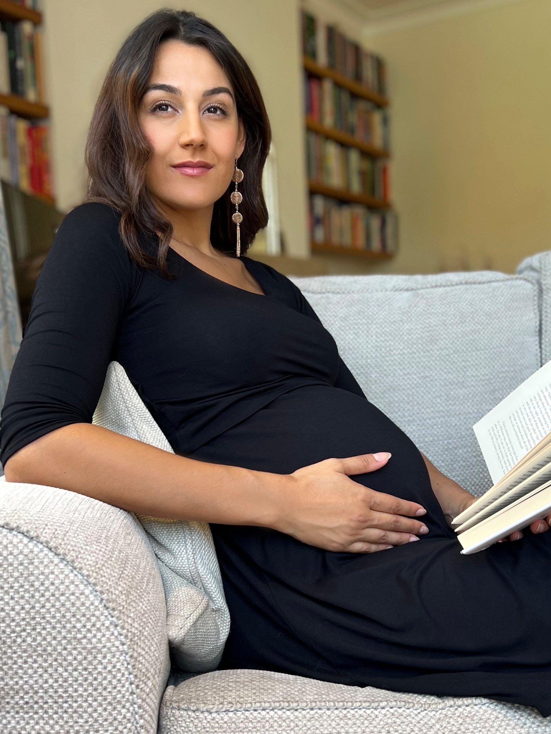 Product image 8 of 10, which shows Tiffany Rose Naomi Maternity & Nursing Dress, Black, 6-8