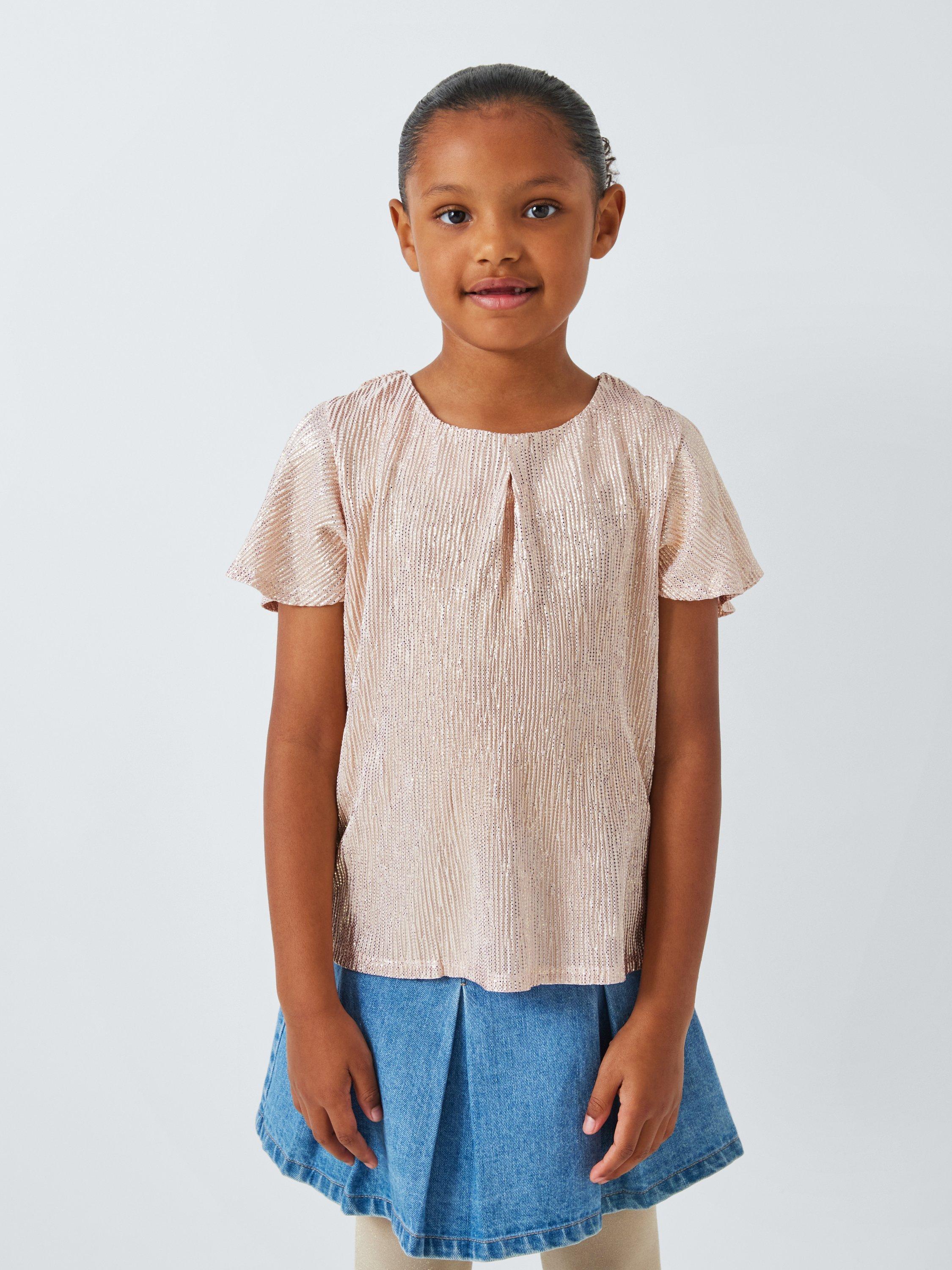Product image 1 of 7, which shows John Lewis Kids' Crinkle Shimmer Angel Top, Rose Gold, 7 years