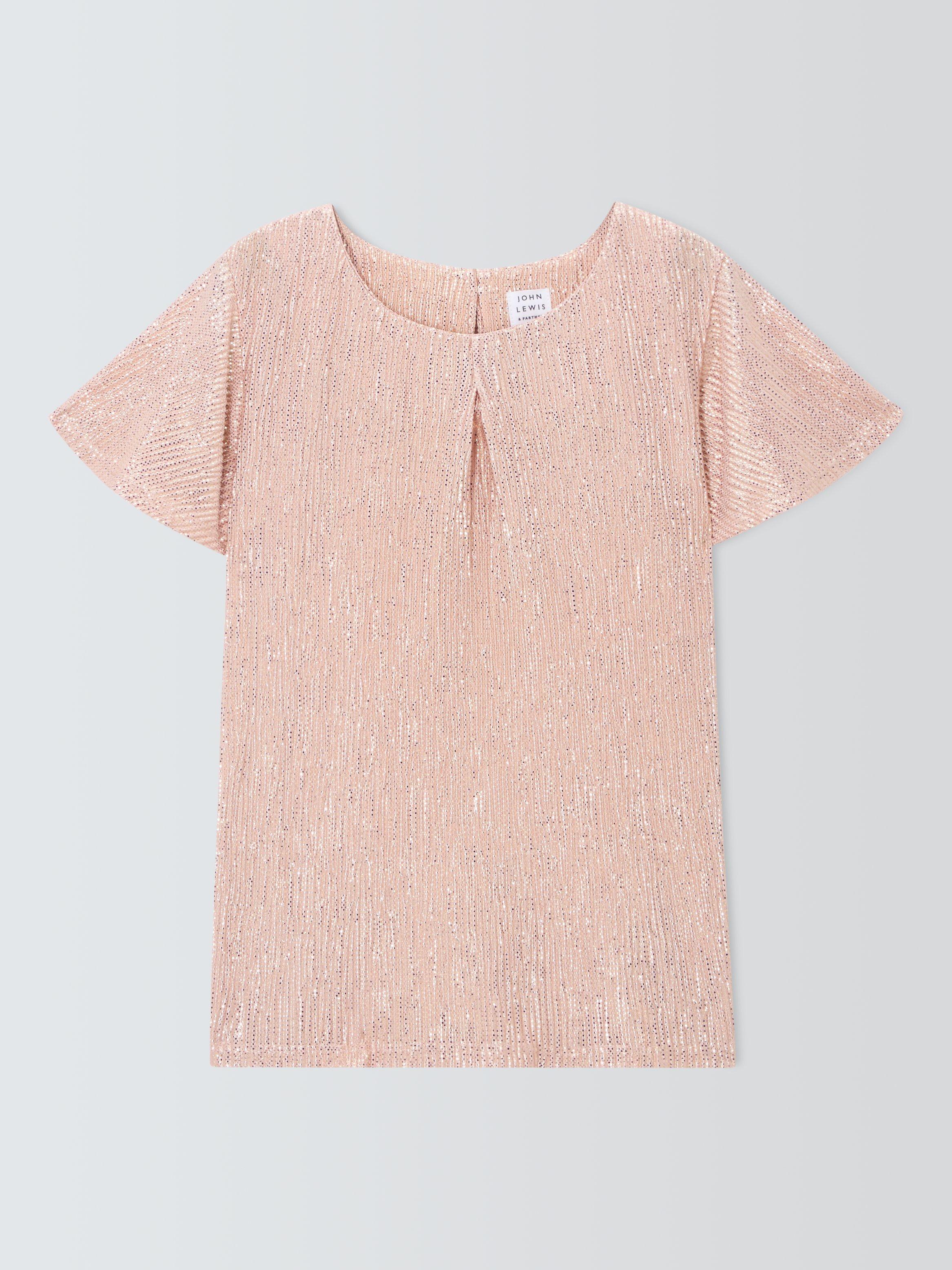 Product image 3 of 7, which shows John Lewis Kids' Crinkle Shimmer Angel Top, Rose Gold, 7 years