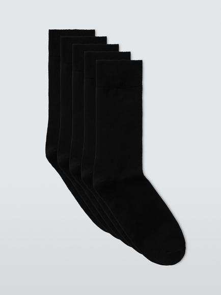 John Lewis Cotton Rich Socks, Pack of 5, Black, Black