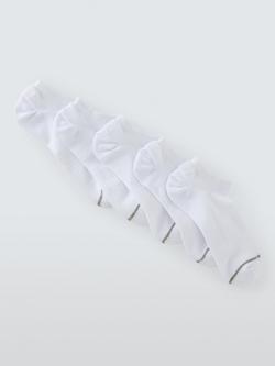 John Lewis Contrast Stripe Trainer Socks, Pack of 5, White, White
