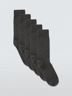 John Lewis Cotton Blend Socks, Pack of 5, Charcoal, Charcoal