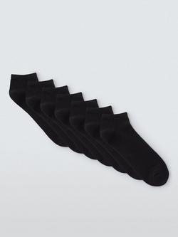 John Lewis Cotton Mix Trainer Socks, Pack of 7, Black