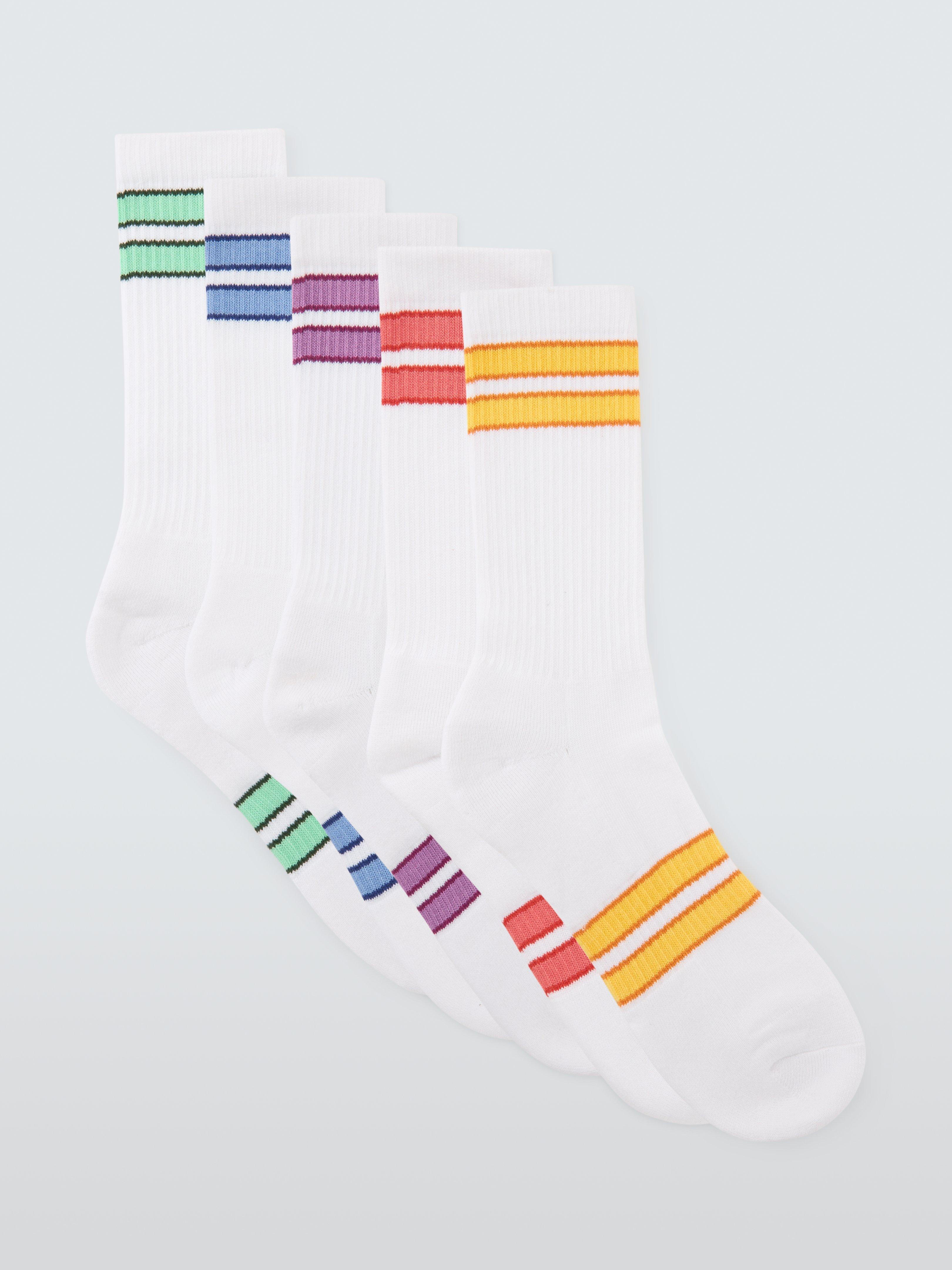 John Lewis Colour Band Socks, Pack of 5, White/Multi