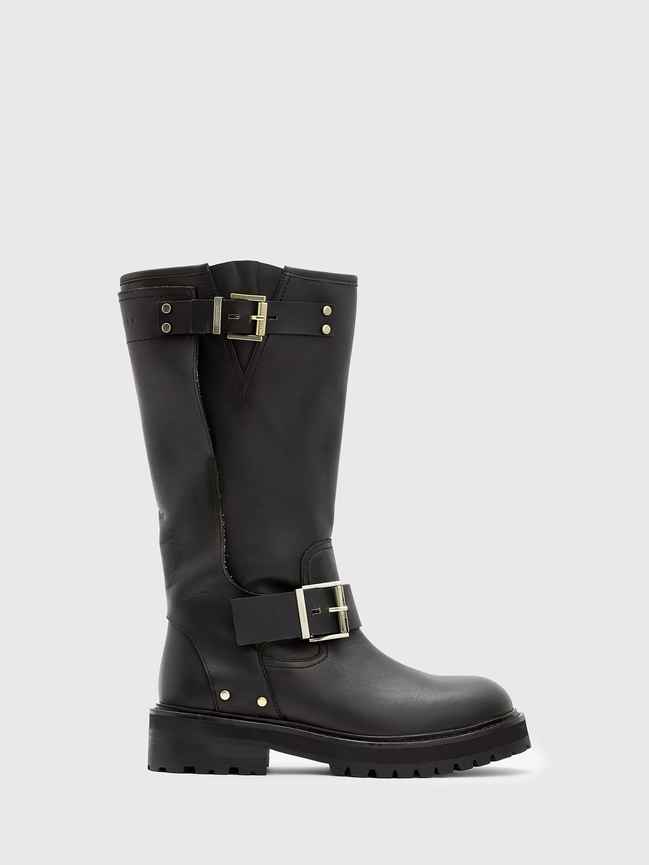 Jack silver studded detail biker boot in black faux leather on sale