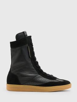 AllSaints Louise Leather High Top Trainers, Black, Black