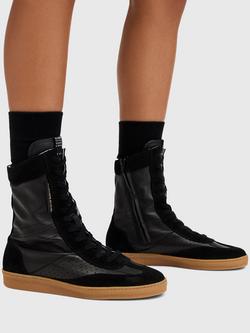 AllSaints Louise Leather High Top Trainers, Black - view 2, Black