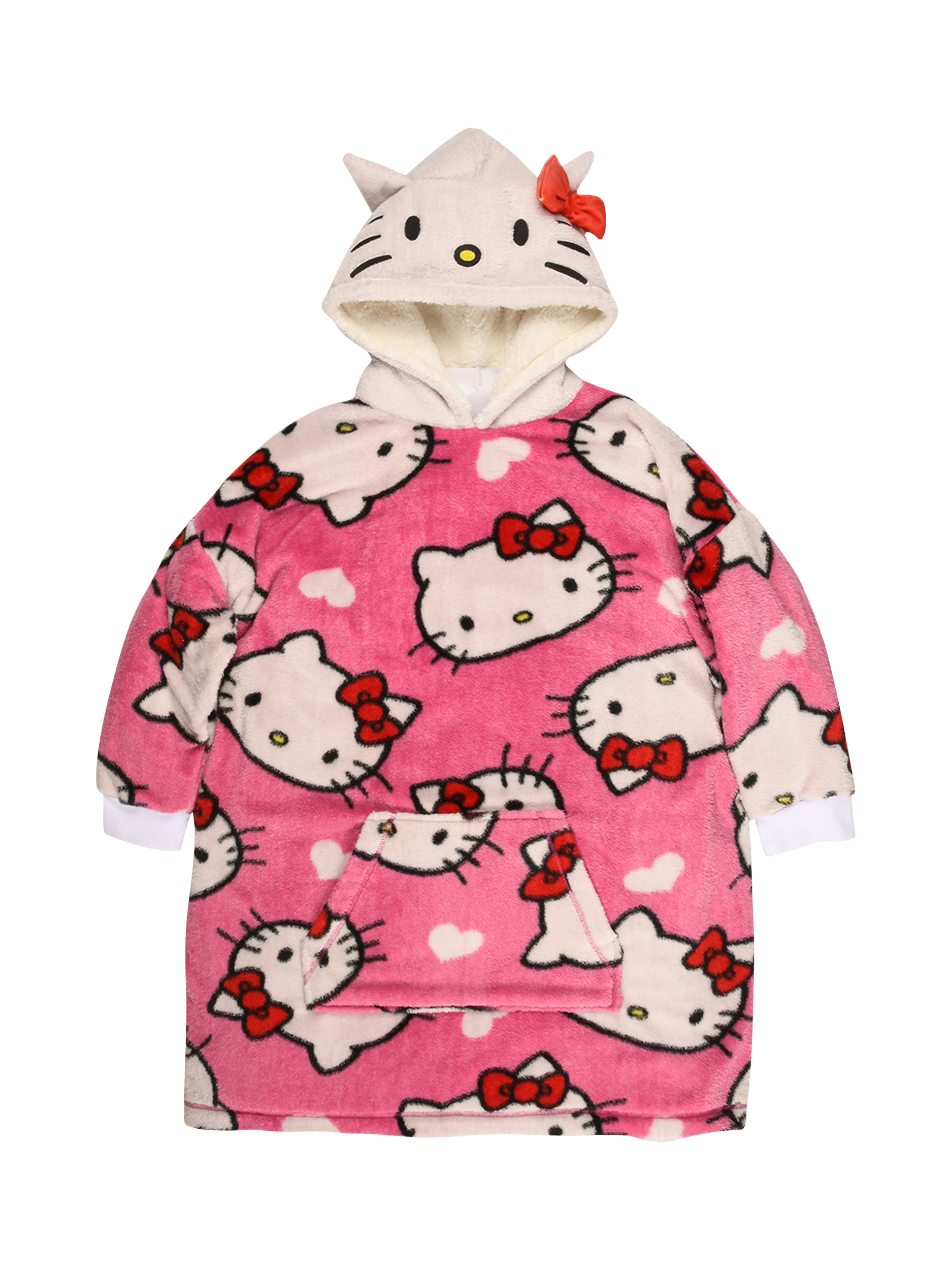 Product image 1 of 5, which shows Brand Threads Hello Kitty Kids' Hooded Blanket, Pink/Multi, S-M