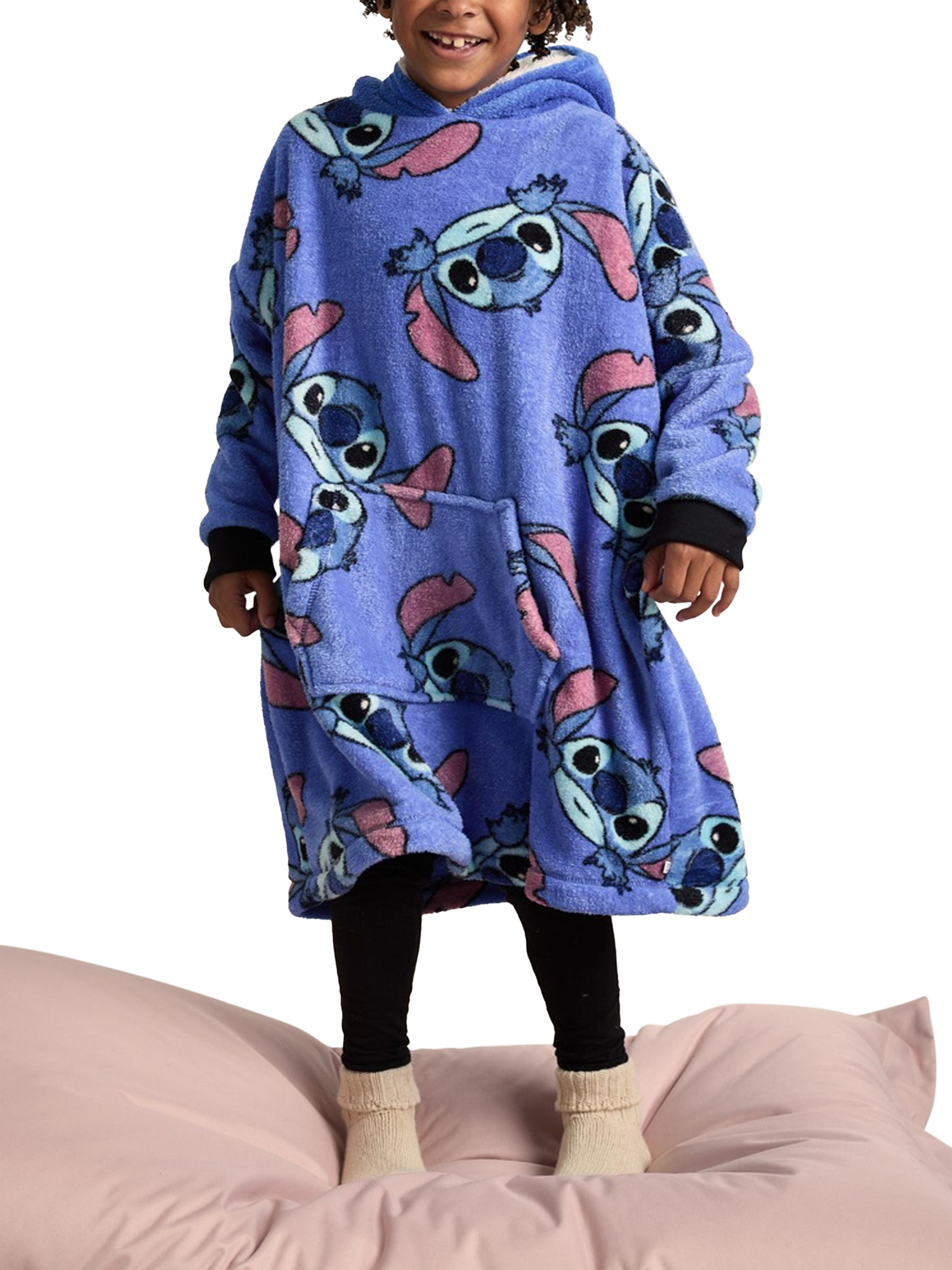 Product image 1 of 3, which shows Brand Threads Kids' Stitch Hooded Blanket, Blue, S-M