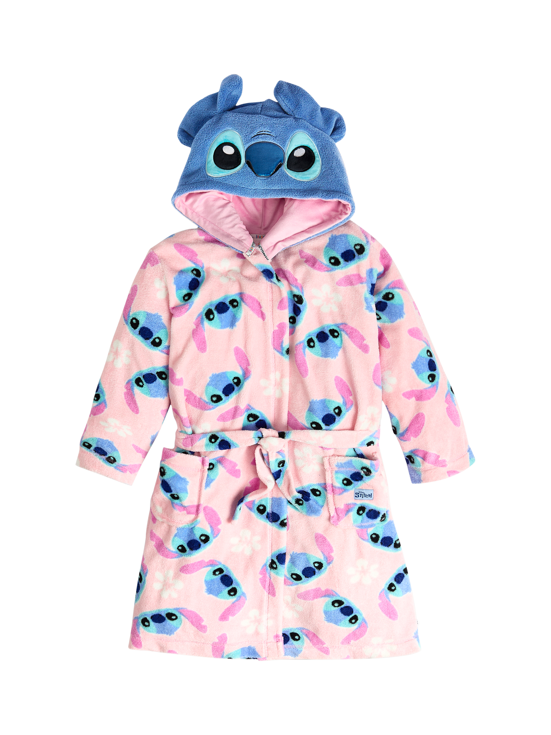 Product image 1 of 5, which shows Brand Threads Disney Stitch Kids' Dressing Gown, Pink, 7-8 years