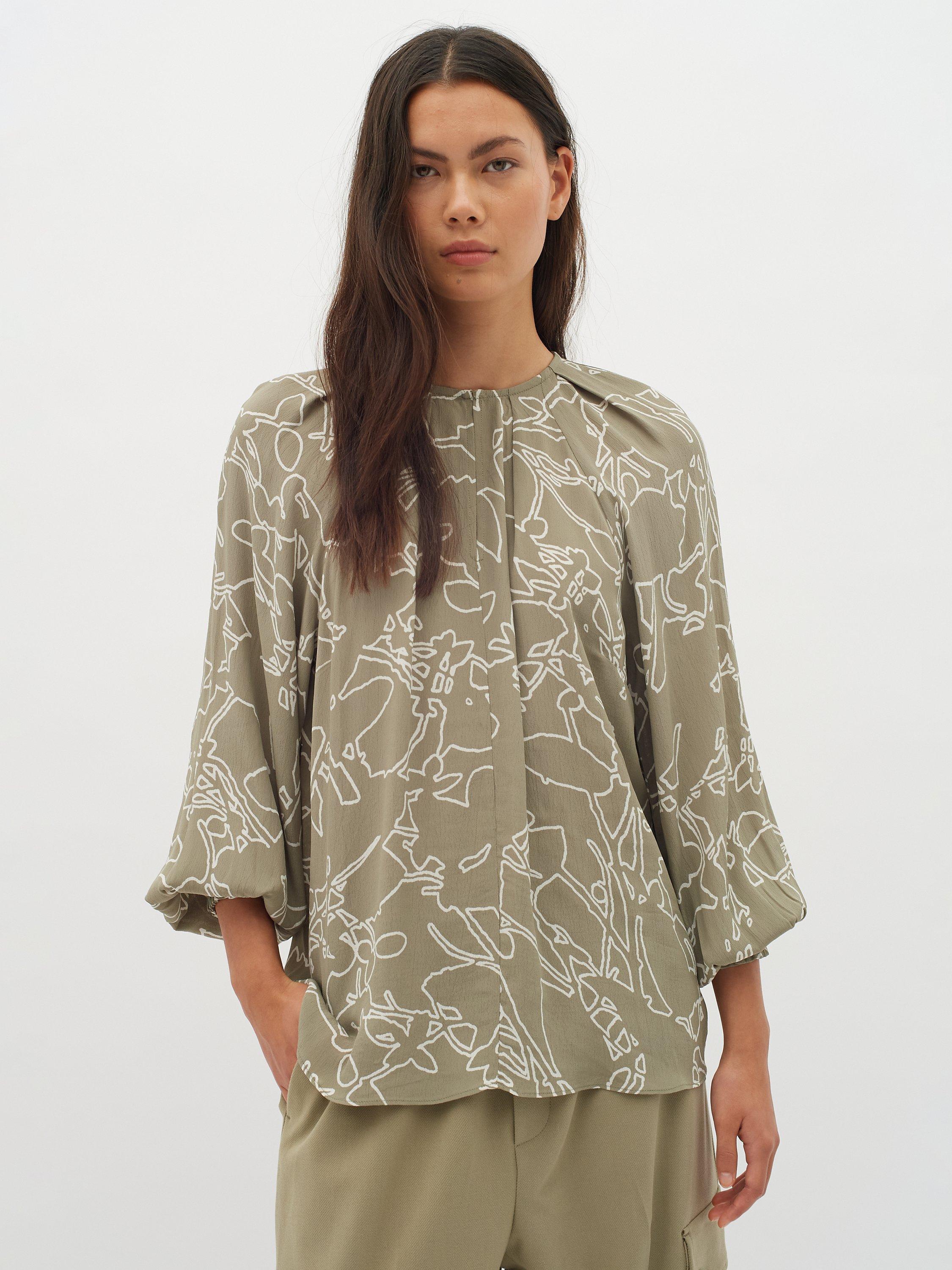 Product image 1 of 6, which shows InWear Baiti Print Blouse, Green/Natural, 10