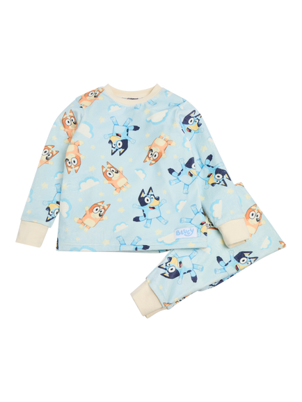 Brand Threads Kids' Bluey Fleece Pyjama Set, Blue, Blue