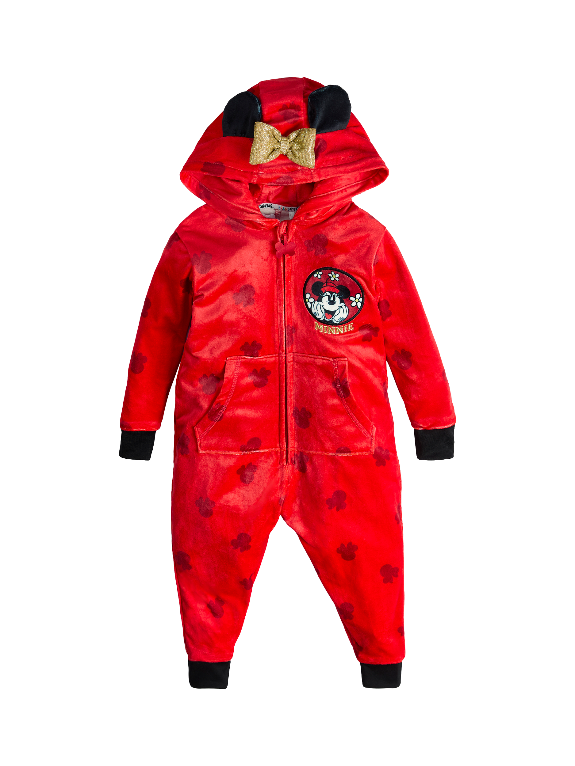 Product image 1 of 3, which shows Brand Threads Disney Minnie Mouse Kids' Onesie, Red, 2-3 years