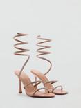 Mango Aloha Embellished Strap Heeled Sandals, Camel