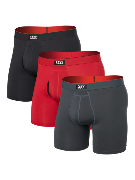 SAXX Multi-Sports Mesh Trunks, Pack of 3, Red/Black/Grey, Red/Black/Grey