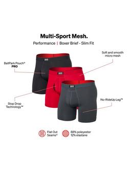 SAXX Multi-Sports Mesh Trunks, Pack of 3, Red/Black/Grey - view 2, Red/Black/Grey