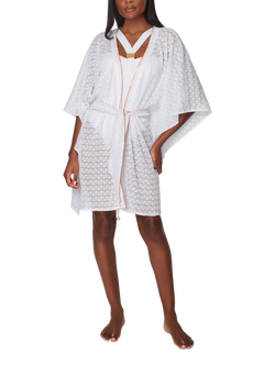 NAIA Beach Sorrrento Butterfly Beach Kaftan, White/Gold, White And Gold