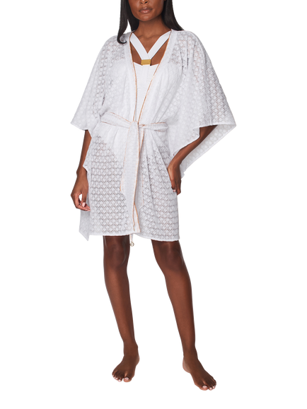 NAIA Beach Sorrrento Butterfly Beach Kaftan, White/Gold, White And Gold