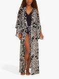 NAIA Beach Tanzania Animal Print Maxi Beach Kimono, Black/White