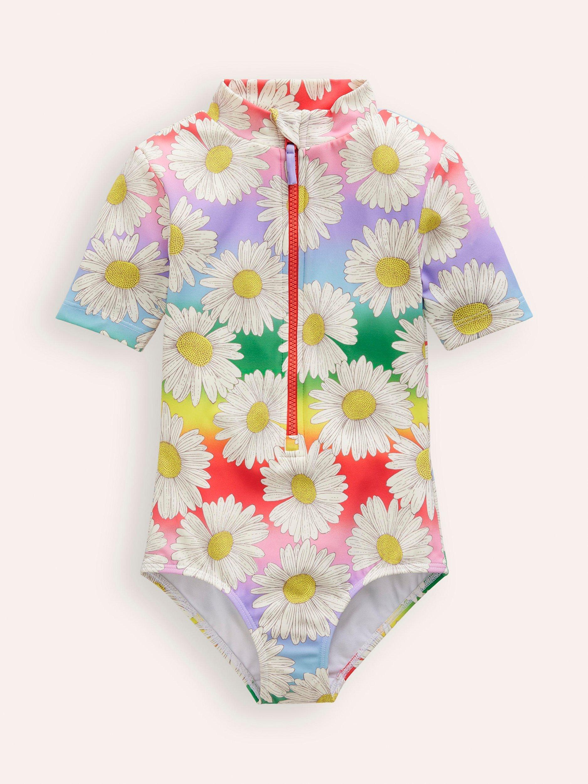 Mini Boden Kids Floral Zip Neck Swimsuit Ombre Multi