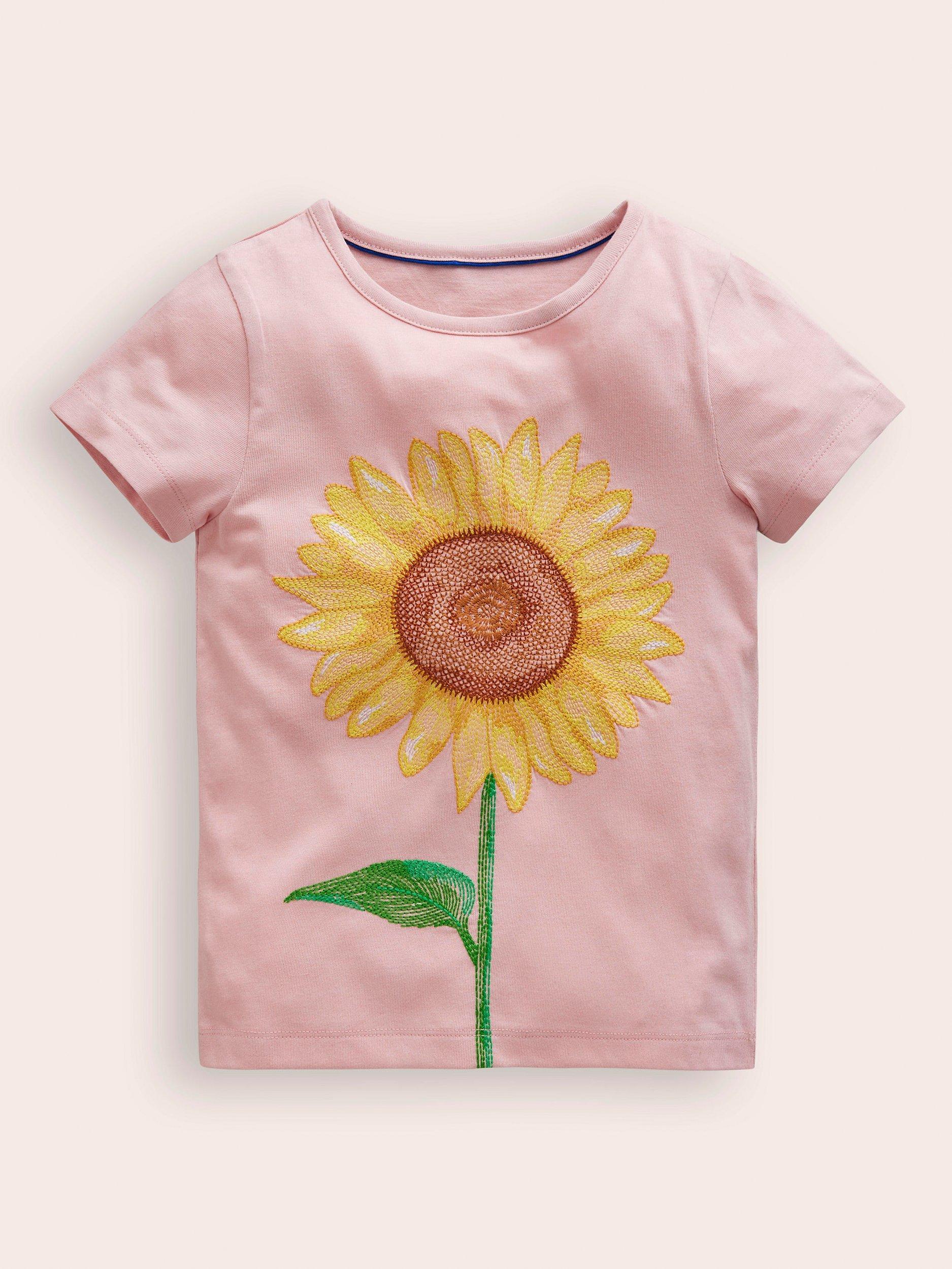 Mini Boden Kids' Cotton Sunflower T-Shirt, Pink Sunflower