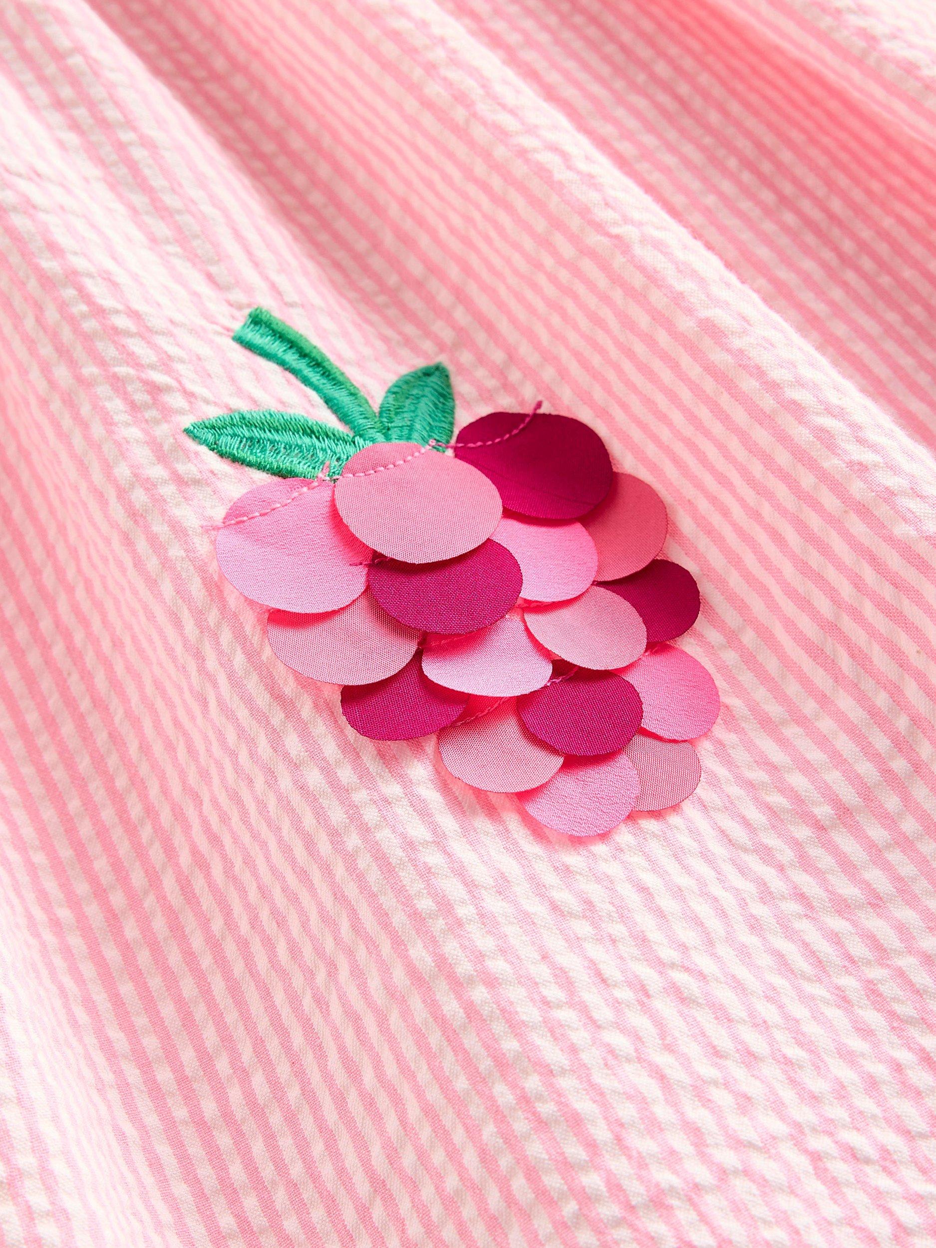 Mini Boden Kids Raspberry Applique Flutter Sleeve Cotton Dress Pink Ivory