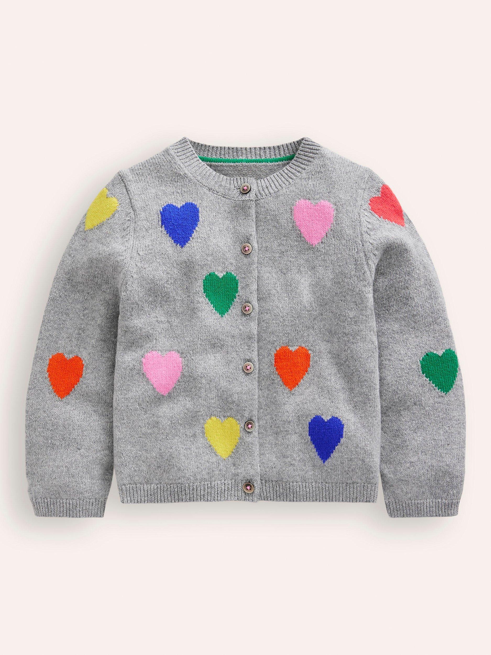 Mini Boden Kids' Heart Cardigan, Grey Marl, 2-3 years