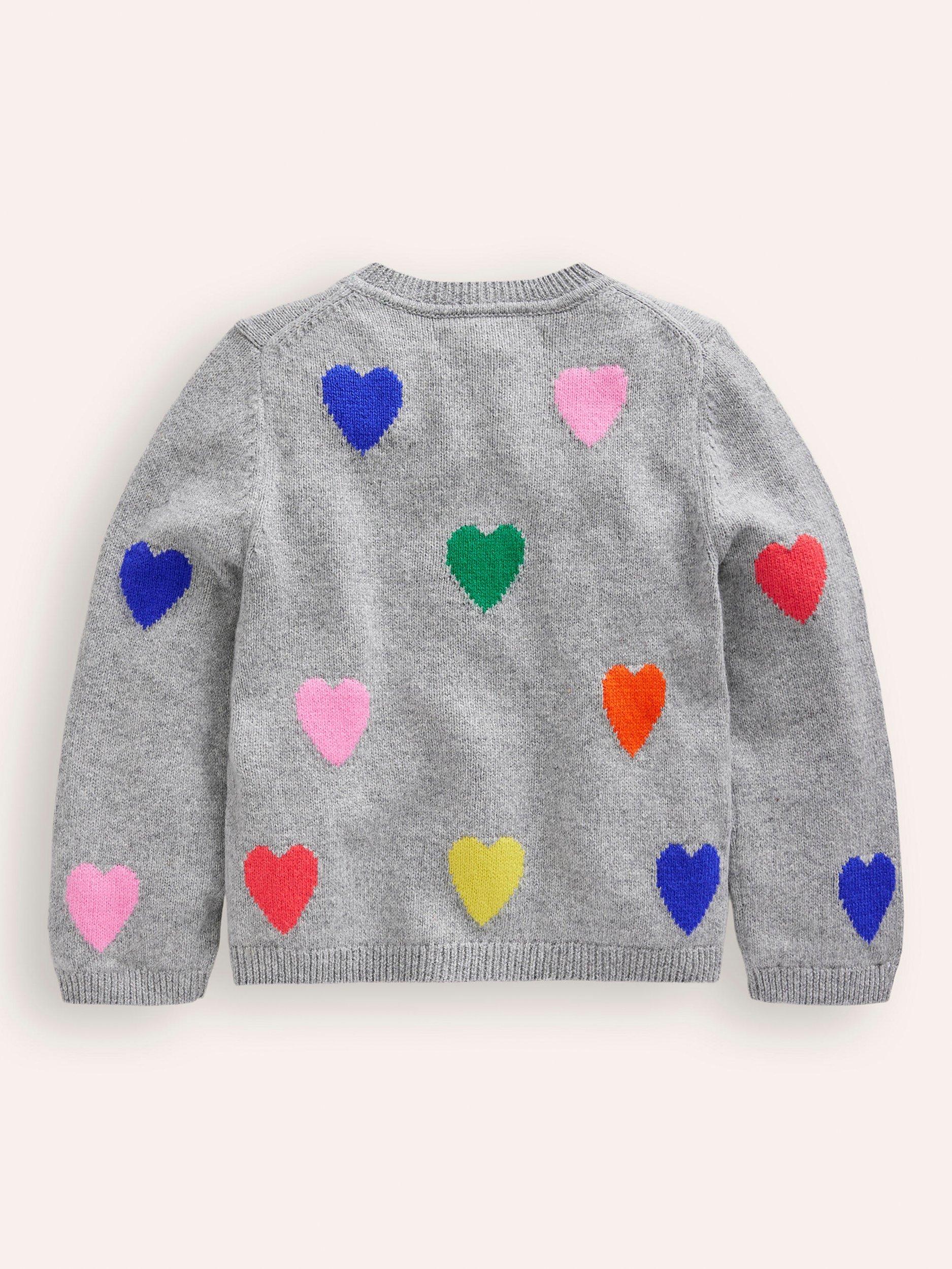 Mini Boden Kids' Heart Cardigan, Grey Marl, 2-3 years